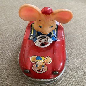 Vtg Topo Gigio Tin Wind Up Bouncing Racer Car Little Italian Mouse Japan